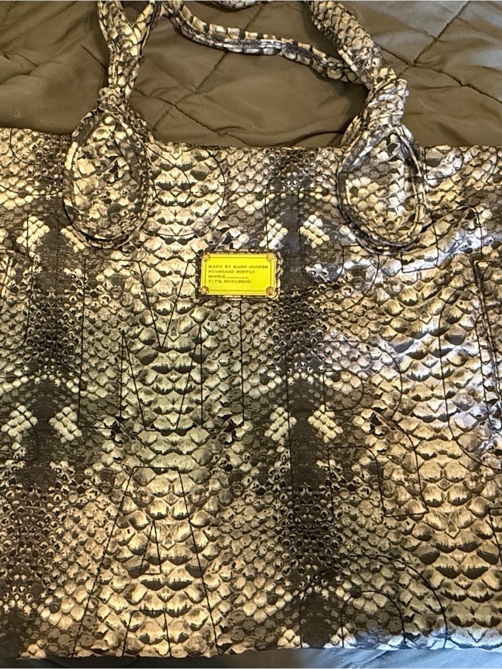 Marc by Marc Jacobs Metallic Gold and Brown Snake-Print Reptile Tote